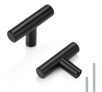 Probrico 10 Pack| 2 Inch Flat Black Kitchen Cabinet T Bar Knobs Single Hole Modern Bedroom