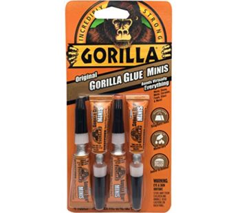 Gorilla Minis, Original Waterproof Polyurethane Glue, Four 3 Gram Tubes, Brown, (Pack of 1