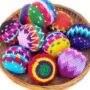 Funny Guy Mugs Hacky Sacks, Multicolored Crochet Assorted Geometric Pattern Hacky Ball, Fo