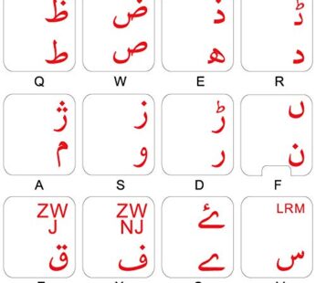 4Keyboard Urdu Keyboard Decals with RED Lettering ON Transparent Background