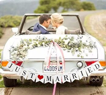 JUST Married Wedding Banner Set, Wedding Decorations for Reception, Bridal Shower and Enga