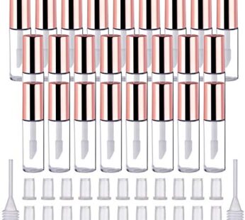 25 Pack Empty Lip Gloss Tubes Containers, Clear Mini Refillable Lip Balm Bottles with Rubb