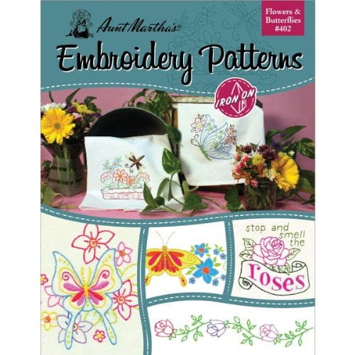 Aunt Martha's 402 Flowers and Butterflies Embroidery Transfer Pattern Book, Over 25 Iron O - Image 2