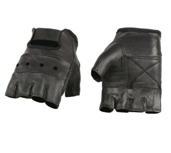 Milwaukee Leather SH216 Men’s Black Leather Gel Padded Palm Fingerless Motorcycle Hand Glo