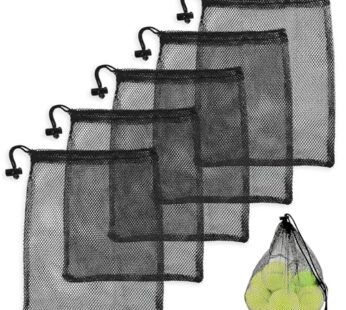 5Pcs Mesh Bags Drawstring Bags Set -11.4*7.4″ Black Mesh Bags Laundry Bag Travel Set Gym B