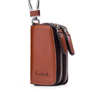 Contacts-Genuine Leather Car Key Keychain Holder Metal Hook and Keyring Zipper