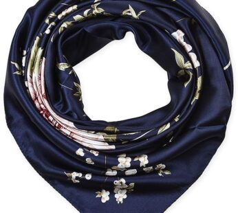 corciova 35 Large Women Satin Square Silk Like Hair Scarf Wrap Headscarf Navy Floral Curly