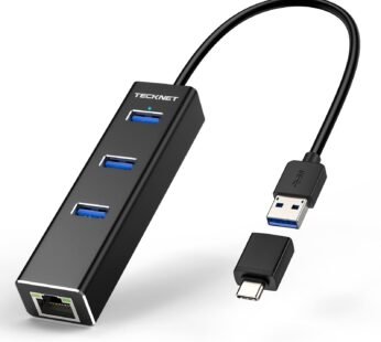 TECKNET USB to Ethernet Adapter, USB C to Ethernet, Aluminum 3 Port USB 3.0 Hub with RJ45