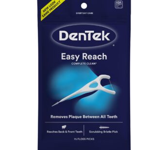 DenTek Complete Clean Easy Reach Floss Picks, No Break & No Shred Floss, 75 Count (Package