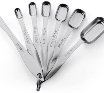 Spring Chef Stainless Steel Measuring Spoons Set of 7 with Leveler, Rectangular Metal Teas