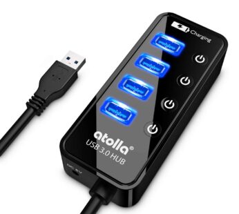 USB 3.0 Hub, atolla 4 Ports Super Speed USB 3 Hub Splitter with On Off Switch with 1 USB C