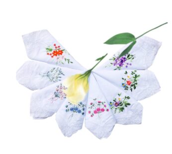 LACS Womens Embroidered Floral Cotton Lace Handkerchiefs White Hankies Pack