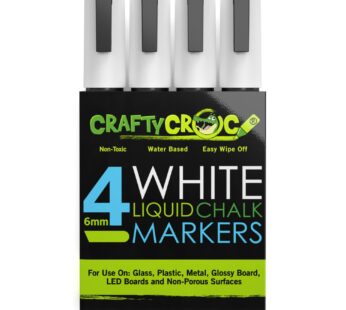 Crafty Croc 4 White Liquid Chalk Markers, 6mm Reversible Medium Tip