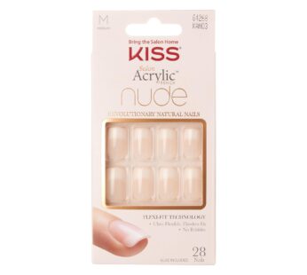 KISS Salon Acrylic Press On Nails, Nail glue included, Cashmere’, French, Medium Size, Squ