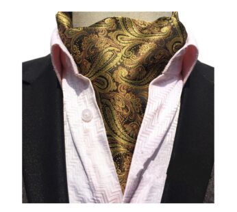 Secdtie Men Gold Floral 100% Silk Jacquard Woven Self Cravat Tie Formal Ascot 06
