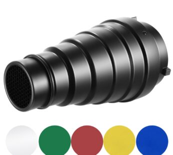 Neewer Medium Aluminium Alloy Conical Snoot Kit with Honeycomb Grid and 5 Pieces Color Gel