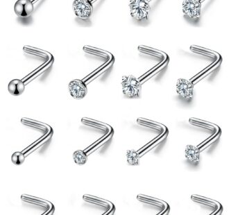 20g Surgical Nose Stud 16pcs Stainless Steel Nose Ring Stud for Women L Shape Nose Stud 1.