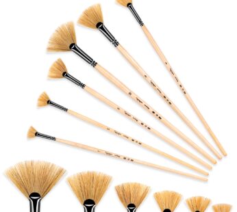 Artist Fan Paint Brush Set of 6, Hog Bristle Natural Hair Anti-Shedding Brush Tips, Long W