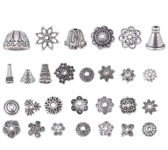 Bingcute 200Pcs Assorted Metal Tibetan Silver Bead Caps for Jewelry Making Supplies,Bali S