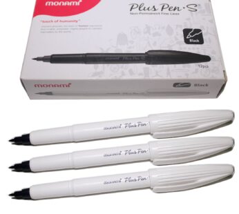 Monami Plus Pen S Water-based Felt Tip, Fine Liner Pen – White Body – Black – Pack of 12 P