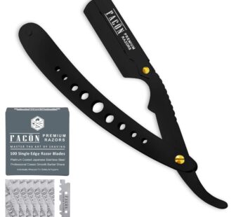 100 BLADES + Fac n Professional Classic Straight Edge Barber Razor – Salon Quality Cut Thr