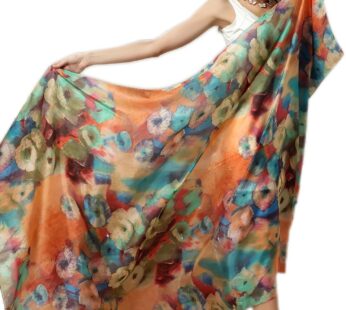 YupURStyle Women Fashion Silk Scarf Oblong Floral Oversize Soft Shawl Beach Wrap (Orange)