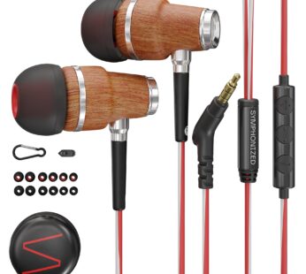 Symphonized NRG 3.0 Earbuds with Microphone Wired, Wooden Headphones for Laptop & Phone, 9