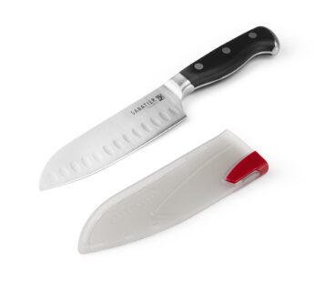 Sabatier Forged Triple-Rivet Santoku Knife with Self-Sharpening Blade Cover, High-Carbon S