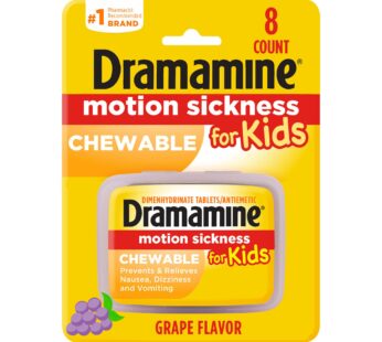 Dramamine Kids Chewable, Motion Sickness Relief, Grape Flavor, 8 Count