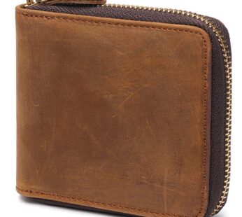 Huztencor Men’s Wallet Leather RFID Blocking Zip Wallets for Men with Zipper ID Card Windo