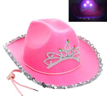 GiftExpress CHILD LED Blinking Pink Tiara Cowgirl hat Light Up Cowboy Hat – CHILD SIZE