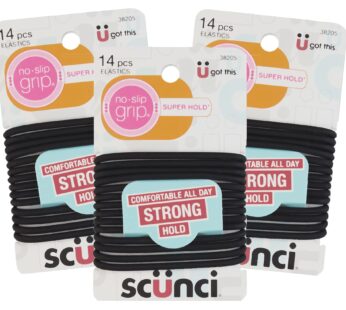 Scunci Black Gel Elastics, No-Slip Grip, Strong Hold-Ponytailers, 14 Pcs per Pack (3-Pack)