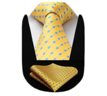 HISDERN Mens Ties Yellow Ties for Men Extra Long Tie Pocket Square Set Formal Men’s Neckti