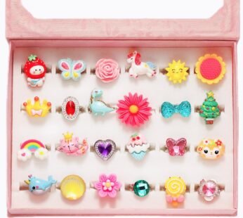 PinkSheep Little Girl Jewel Rings in Box, Adjustable, No Duplication, Girl Pretend Play an