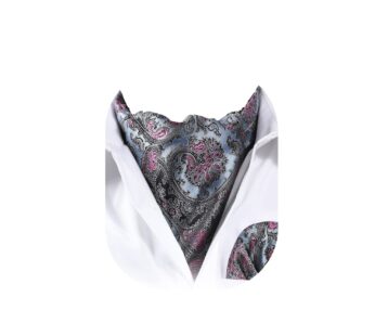 HISDERN Ascot Ties for Men Baby Blue Foral Cravat Tie and Pocket Square Set Woven Classic