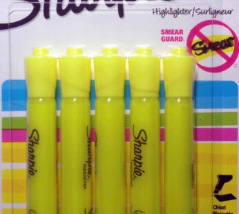 SHARPIE Accent Highlighter Tank style Chisel Tip Fluorescent Yellow, Pack of 5 (1809200)
