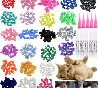 VICTHY 100pcs Cat Nail Caps, Cat Claw Caps Covers with Glue and Applicators Extra Small/Ki
