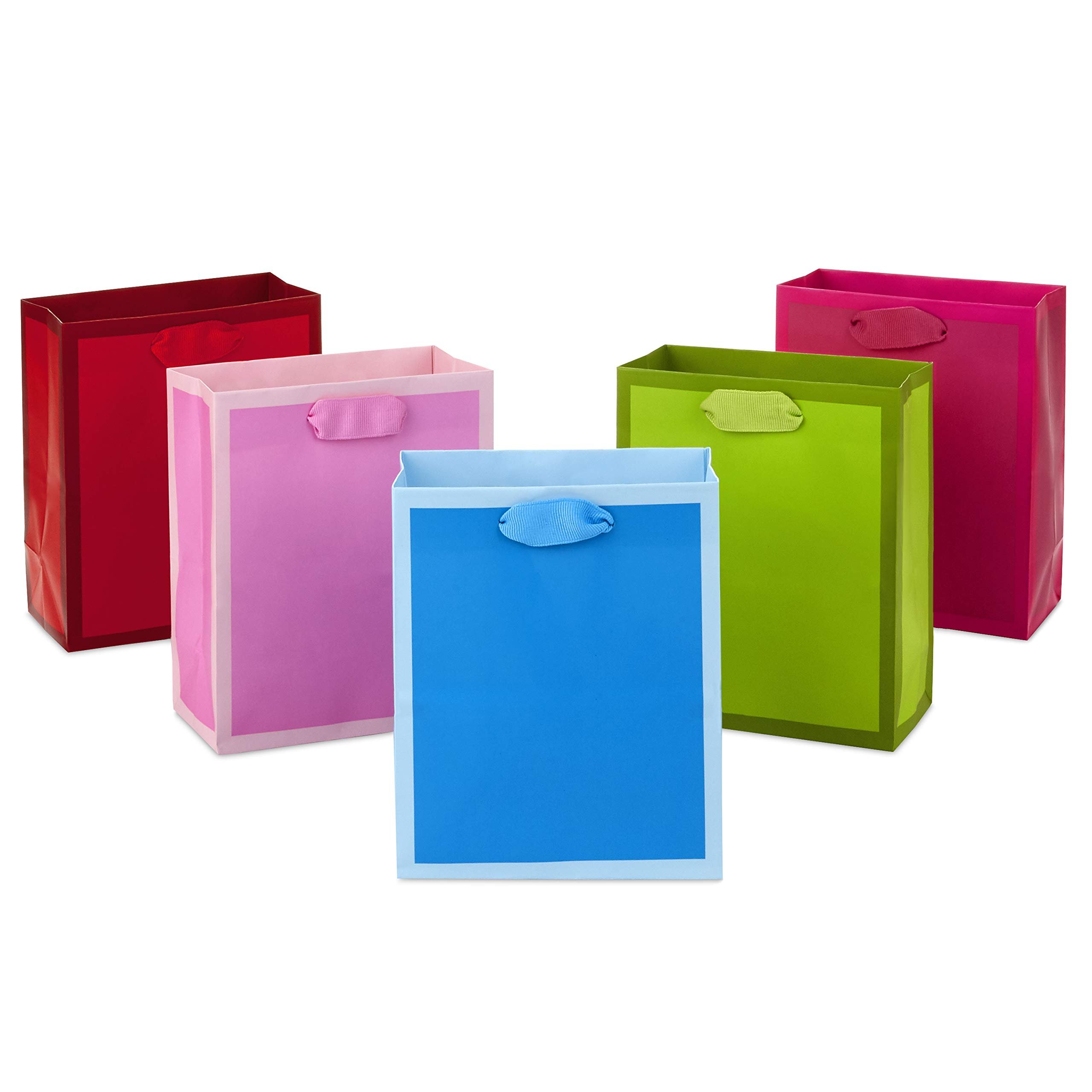 Hallmark 6" Small Solid Color Gift Bags - Pack of 5 in Red, Green, Blue, Light Pink, Hot P - Image 2
