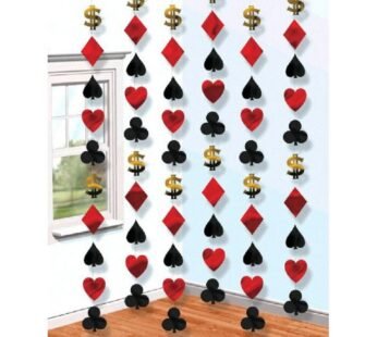 Amscan Casino Foil String Decorations – 7′ (Pack of 6) – Red, Black, & Gold Casino Party I