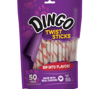 Dingo Twist Sticks Rawhide Chews, Made With Real Chicken, 50 Count