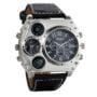 Avaner Mens Big Face Watch, Dual Time Zone Leather Strap Sport Watch, Analog Quartz Wrist