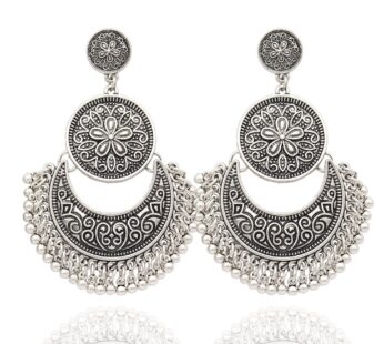 RechicGu Vintage Silver Ethnic Bali Jhumka Jhumki Lotus Mexico Gypsy Dangle Earrings Tradi