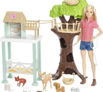 Barbie Doll & Playset, Animal Rescuer Theme with Vet Doll, 8 Animal Figures, Treehouse, Ca