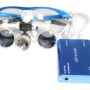 Dental Power Dental Binocular Loupes 3.5X 420mm + LED Head Light Lamp +Aluminum Box (Blue