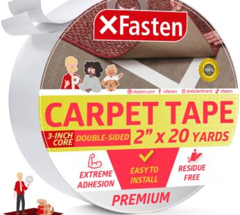 XFasten Carpet Tape Double Sided – Heavy Duty 2  x 20 yds Gentle on Surface Double Sided C