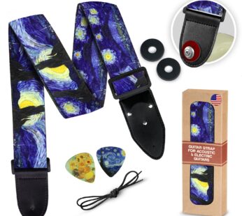 Van Gogh “Starry Night” Guitar Strap for Bass , Electric & Acoustic Guitar Includes 2 Stra