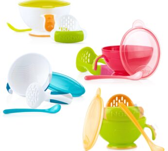 Nuby Garden Fresh Mash N’ Feed Bowl with Spoon and Food Masher, Colors May Vary