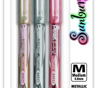 Pentel Sunburst Metallic Gel Pen, Medium Line, Permanent, Gold, Silver, Bronze Ink Pack of