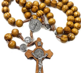 Nazareth Store Wood Beads Rosary Necklace Saint Benedict Medal & Catholic Cross Religious