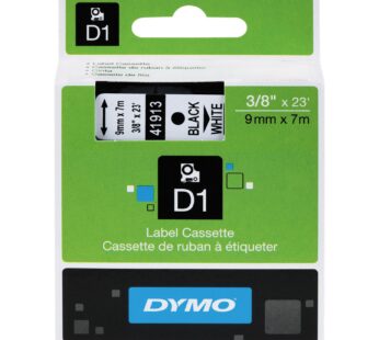 DYMO 41913 D1 High-Performance Polyester Removable Label Tape, 3/8-Inch x 23 ft, Black on